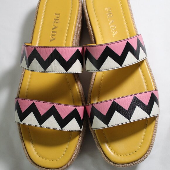 PRADA Zig Zag Espadrille Slip Ons Slide Mini Wedge Sandals 38.5 - Picture 3 of 8